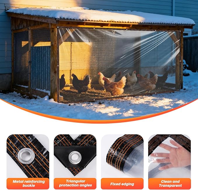 7 x 13 FT Chicken Coop Cover for Winter, Waterproof Chicken Run Tarp with Rope, Anti-Tear Chicken Coop Insulation Windproof Winterizing Cover for Porch Patio Poultry Cage