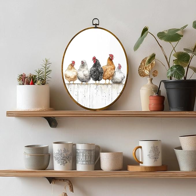 zewepri Chicken Wall Art, Farmhouse Decor – 8.6×11.4 Inches High-Density Canvas with Pre-Installed Hook for Easy Hanging, Ideal for Bedroom, Living Room, Study, or Gift for Art Lovers