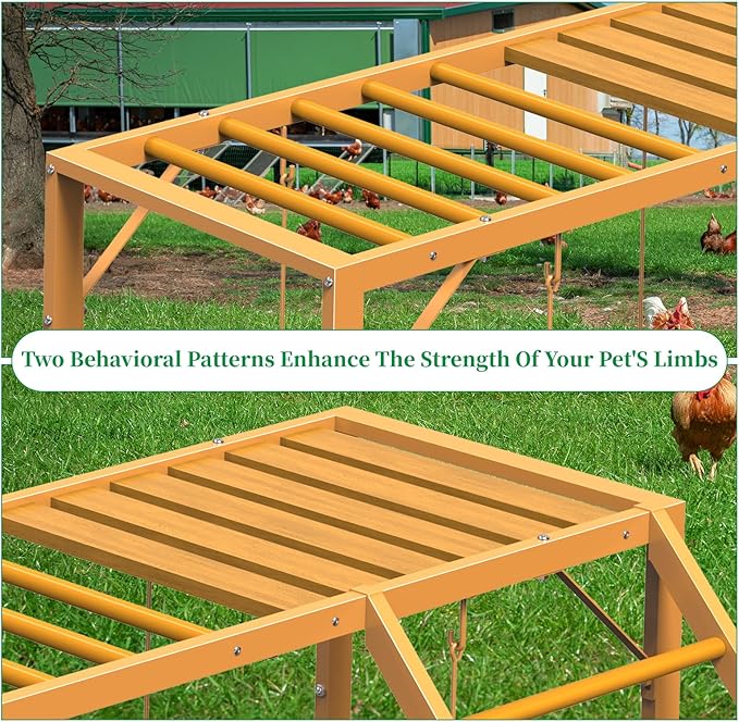 Chicken Perch Swing, Chicken Roosting Bars with Ladder for Coop, Metal Pet Swing Set for Pet's Healthy & Happy for 8-10 Chick, Yellow
