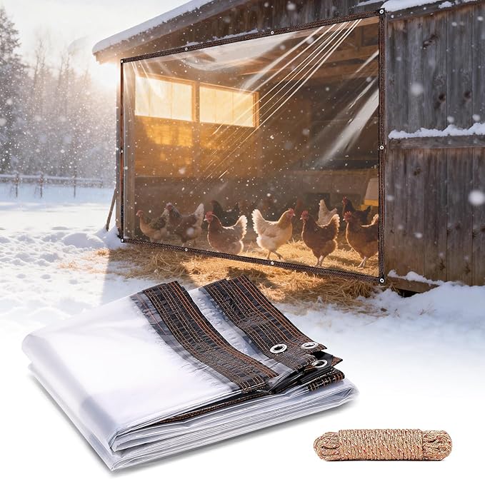 7 x 10 FT Chicken Coop Cover for Winter, Waterproof Chicken Run Tarp with Rope, Anti-Tear Chicken Coop Insulation Windproof Winterizing Cover for Porch Patio Poultry Cage
