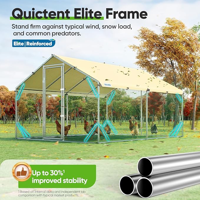 Quictent 12x9x6.6ft Metal Chicken Coop Run with Side Hardware Cloth, Elite Series Large Walk-in Outdoor Poultry Cage Heavy Duty Predator Proof Hen Duck Rabbit Farm Pen House, Waterproof Anti-UV Cover