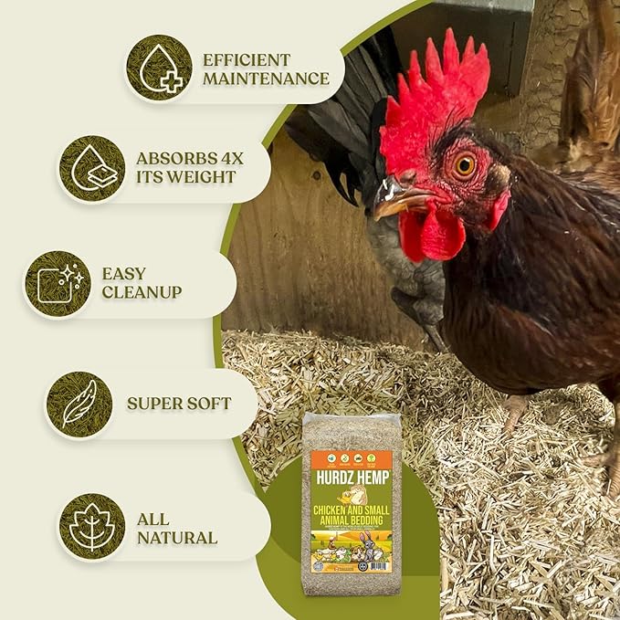 Hemp Bedding for Chickens - Made from 100% Natural Hemp - Superior Absorption & Odor Control- Eco-Friendly Hemp Bedding for Chickens - Easy Maintenance Hemp Bedding for Small Animals