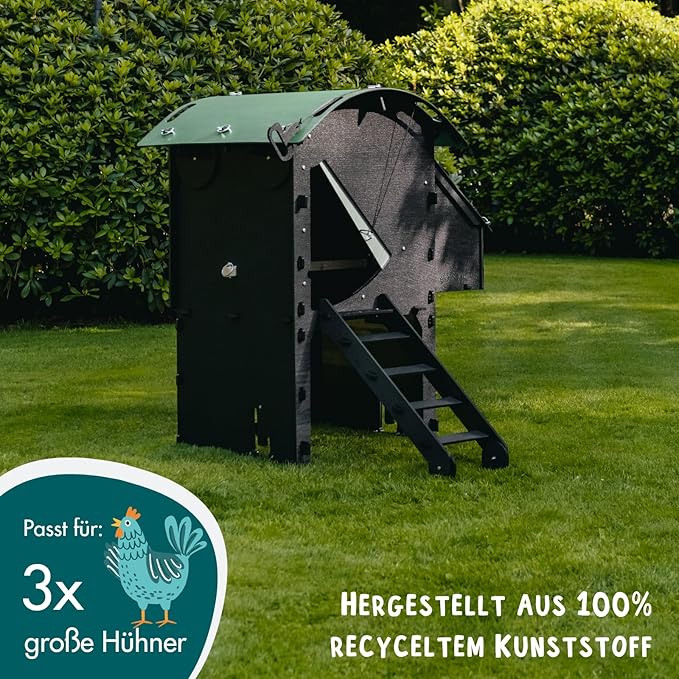 Small Raised Chicken Coop 2-3 Chickens - 25yr Lifespan Chicken Coop for 3 Chickens Or 5 Bantams | 1 Rounded Perch for Chickens & Hens to Roost | Raised Hen House for Poultry with 1 Nesting Box & Ramp