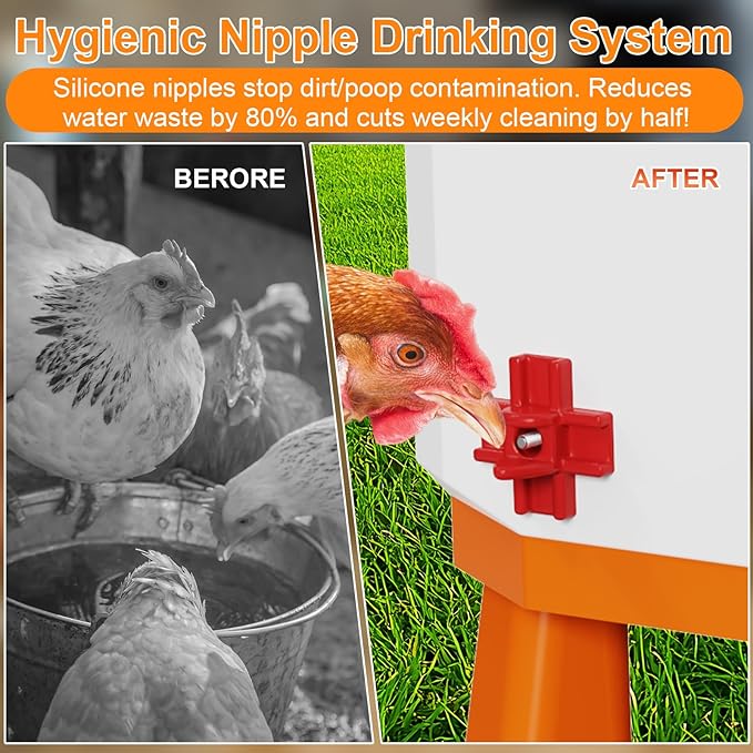 3-Gallon Heated Chicken Waterer for Winter, Chicken Water Heater with 4 No-Freeze Nipples, Easy-Fill Winter Hanging Chicken Waterer, Clean & Heated Chicken Water for Chickens, Birds