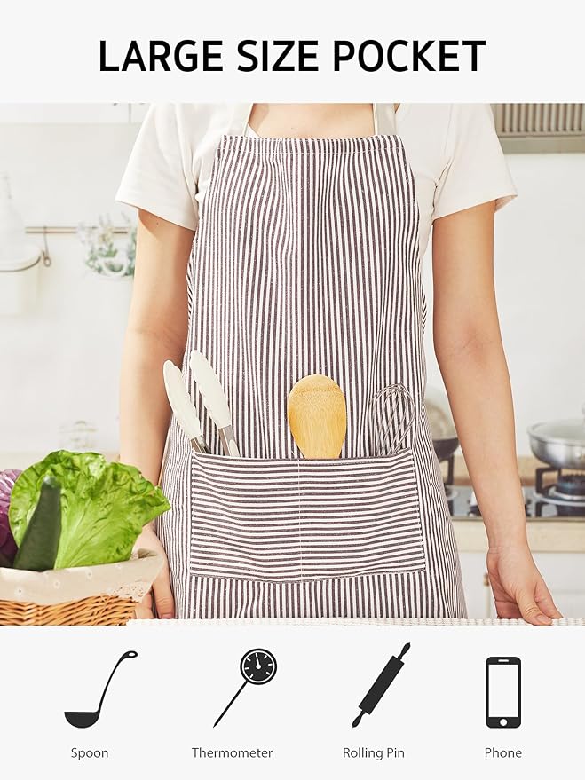 Syntus Adjustable Bib Apron with 2 Pockets Cooking Kitchen Aprons for Women Men Chef