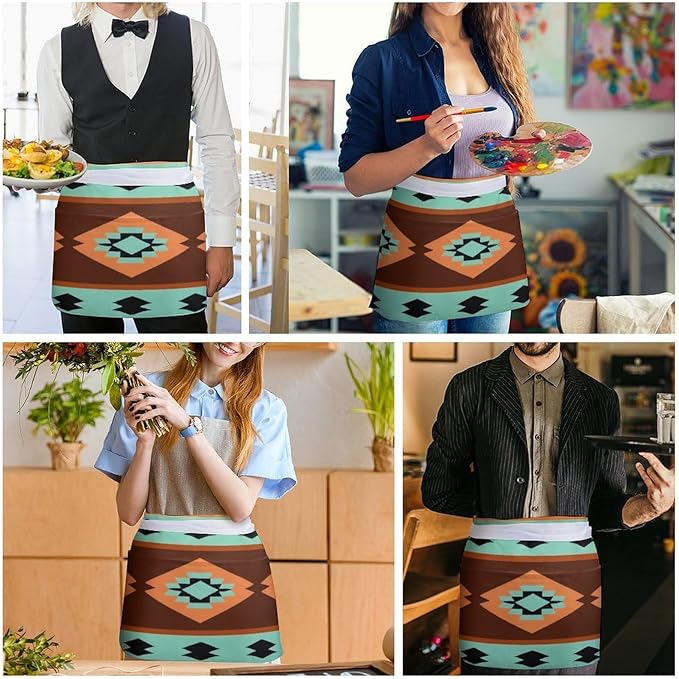 Server Waist Aprons Waitress Unisex Chef Works Half Apron with 3 Pockets