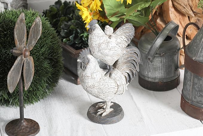 Deco 79 Polystone Rooster Decorative Sculpture Home Decor Statue, Accent Figurine 8" x 5" x 12", White