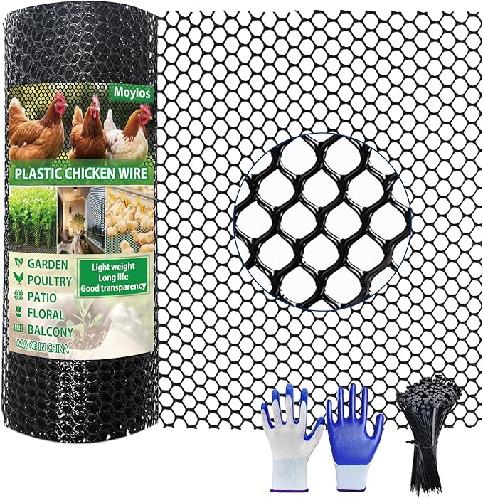 Black Plastic Chicken Wire mesh 15.7IN x 33FT,Plastic Chicken Wire Fencing,Poultry Netting,Plastic mesh for Garden,Balcony Fence,Chicken Wire Frame for Crafts, Floral Mesh.with 100 Ties