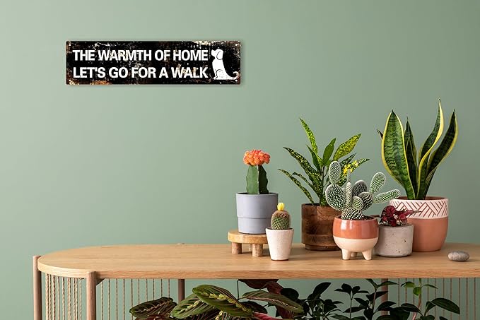 AWISZZZ The Warmth of Home Let's Go for A Walk Dog Signs Door Accessories Wall Decor Vintage Signs Retro Metal Tin Signs Art Plaque for Bedroom Kitchen Garden Pub Club Coffee Hanging Decor 4x16 In