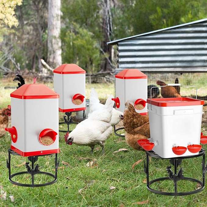 2pc Metal Stand for Chicken Feeder Waterer, Heavy Duty Chicken Water Feeder Stand Holder, Iron Chicken Feeder Buckets Barrels Stand Support Rack for Coop Poultry Indoor Outdoor (Black)