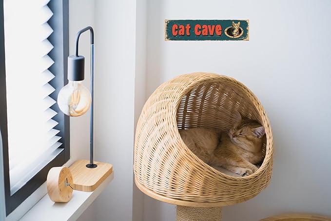 Cat Cave Metal Tin Sign Art Vintage Farmhouse Coffee Bar Bathroom Wall Decor Funny Man Cave Accessories for Home Cool Room Road Street Garage Signs 4x16 in