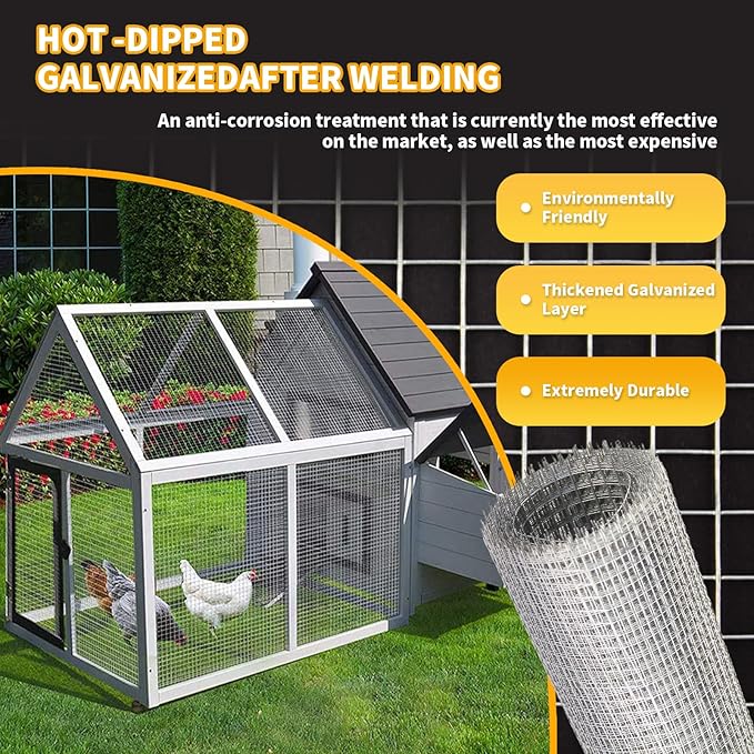 Chicken Wire Fencing Hardware Cloth 1/4 inch 8 in x 10 ft 23 Gauge Galvanized Wire Mesh Roll for Chicken Fences Bird Wire Rabbit Wire Poultry Netting Cage Screen mesh Gutter Guard