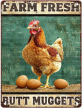 Vintage Chicken Farm Metal Sign Chicken Coop Farm Fresh Butt Nuggets Metal Poster Home Garden Farmhouse Restaurant Garage Aluminium Sign Art Wall Decor 12X16Inch