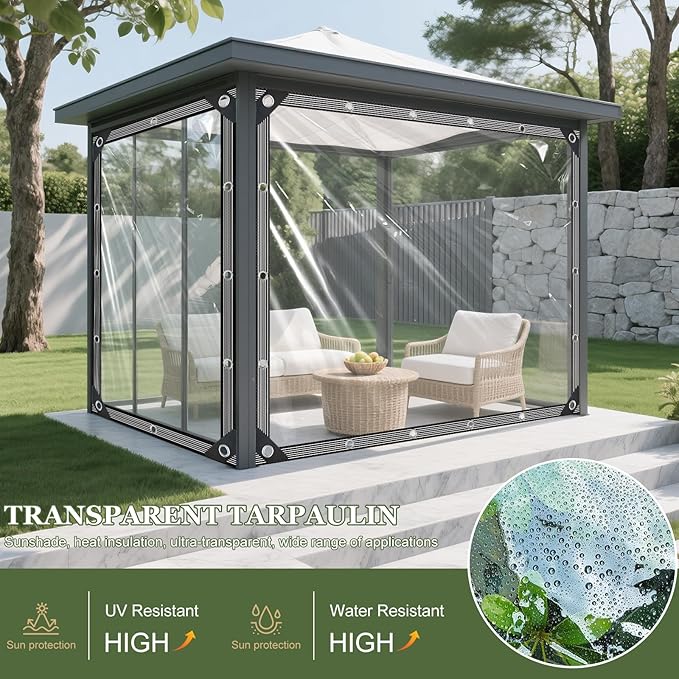 Clear Tarp with Grommets 4x6ft Clear Tarps Heavy Duty Waterproof 14 Mil Thickened PVC Tear-Resistant Reinforced Edges Clear Plastic Vinyl Tarp for Patio Chicken Coop Cover Greenhouse Plant Enclosure