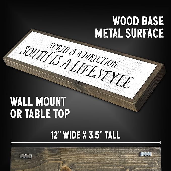 Wood & Metal Southern Sign – Weatherproof Indoor Outdoor Wall Decor – Rustic Charm with "North Is A Direction South Is A Lifestyle" – Gift-Wrapped & Ready to Give