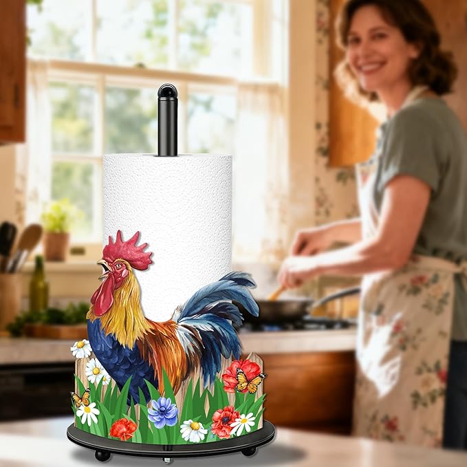 Rooster Paper Towel Holder, Rooster Decor for Countertop Cute Farmhouse Home Table, Housewarming Birthday Gifts for Farm