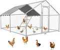 Large Metal Chicken Coop with Waterproof and UV-Resistant Cover,Chicken Run Outdoor Walk-in Cage Rabbit Duck Hen House for Yard Farm Use Spire Roof (10’ W x 9.9’ L x 6.4’ H)