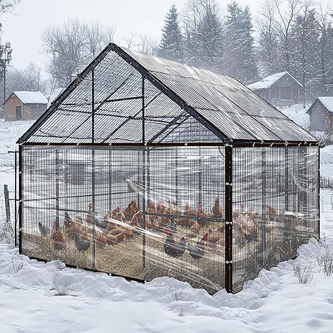6.6x10Ft Chicken Coop Cover for Winter - Waterproof Durable Chicken Run Tarp with Elastic Cords & Rope, Easy to Install for Large Chicken Cage Walk-in Chicken Run Pen