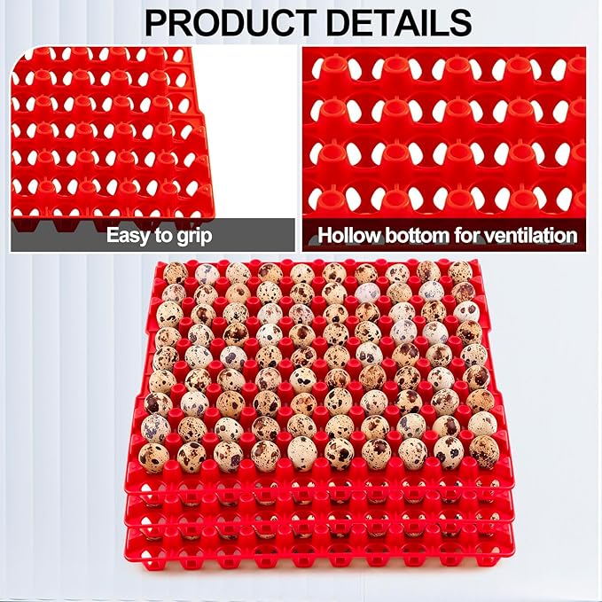 10 Pcs 90 Egg Plastic Trays Quail Egg Flats Holder for Quail Pigeon Dove Bird Flat Carton (Red)
