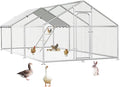 Large Metal Chicken Coop Walk-in Poultry Cage with Waterproof Roosting Perch and UV-Resistant Cover, Outdoor Chicken Run Poultry Hen House for Backyard Farm Use,Spire Roof(10’ W x 19.7’ L x 6.4’ H)