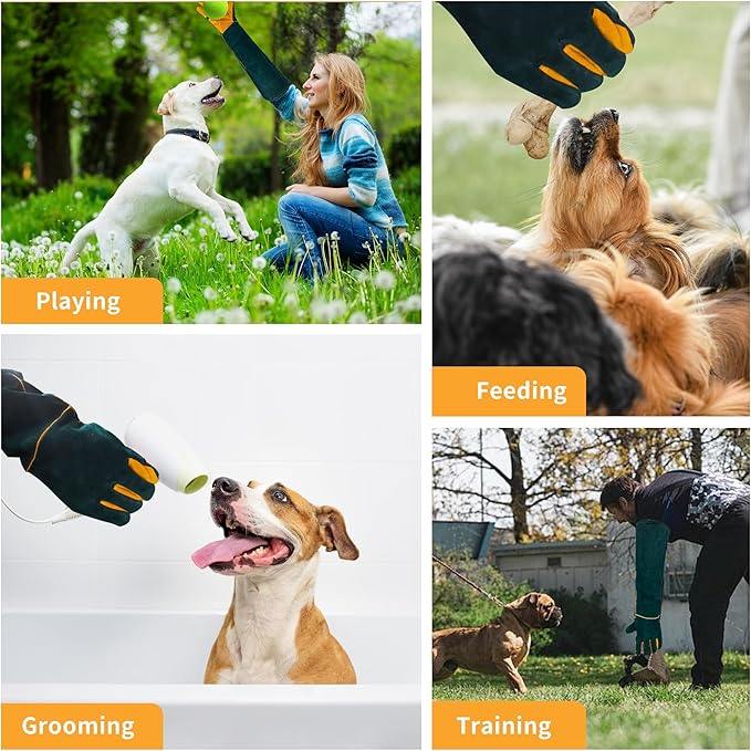 24" Leather Animal Handling Gloves, Multipurpose Bite Proof Gloves for Handling Reptiles, Grooming, Veterinary Visits, Puncture & Scratch Resistant for Dog Cat Bird Falcon Livestock Snake