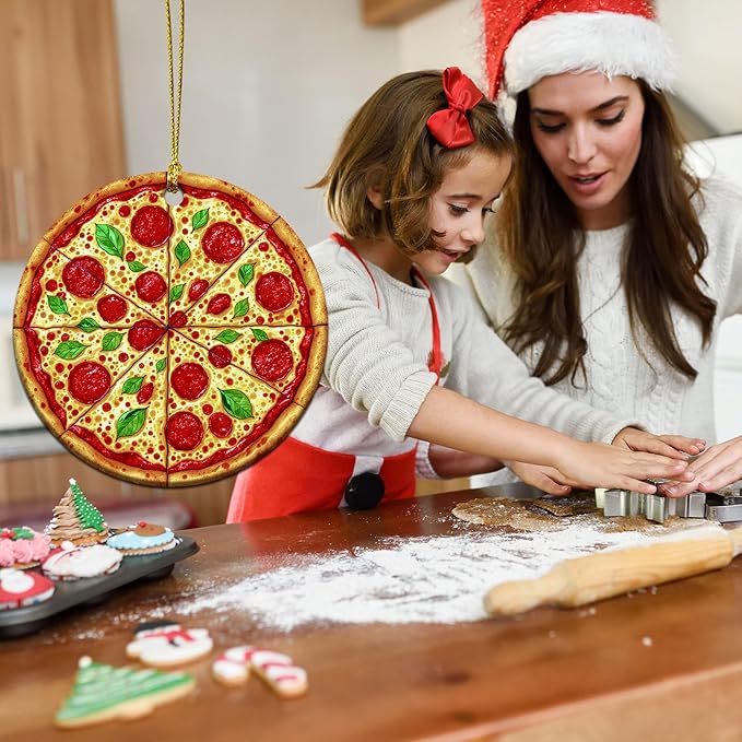 Pizza Ornaments for Christmas Tree - Pizza Gifts for Food Lovers, Women, Men - Food Ornaments for Christmas Tree - Pepperoni Lovers Ceramic Ornament