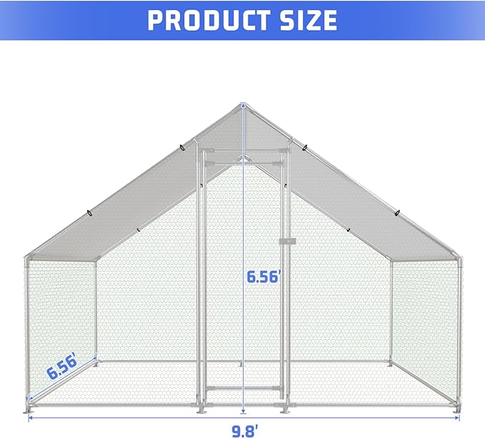 Large Metal Chicken Coop Chicken Pen Walk-in Poultry Cage with Water-Resident and Anti-UV Cover Chicken Runs for Yard with Cover Duck Rabbit Dog House Outdoor