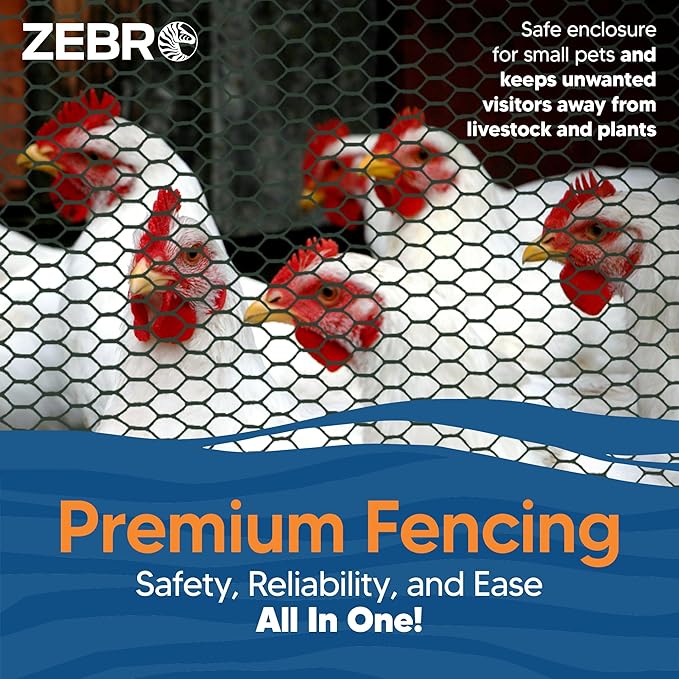 Zebro Plastic Chicken Wire Fence – Lightweight Poultry Netting & Garden Fence for Chicken Coops, Pet Enclosures, Balcony Safety & Landscaping – Weatherproof & Rust-Free - 3' x 25' Green