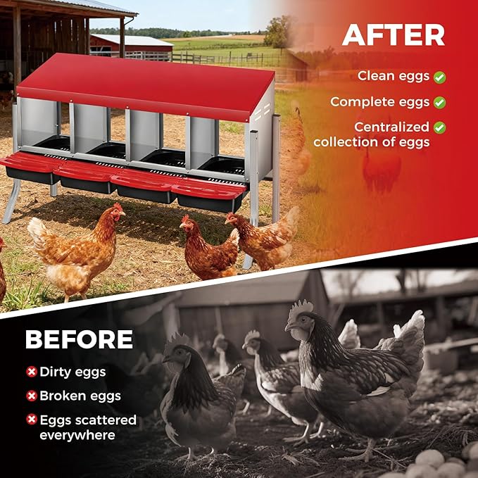 Chicken Nesting Boxes with Cleanable Pull-Out Trays, 4-Hole Wall Mount Roll Away Nest for Easy Cleaning & Egg Collection