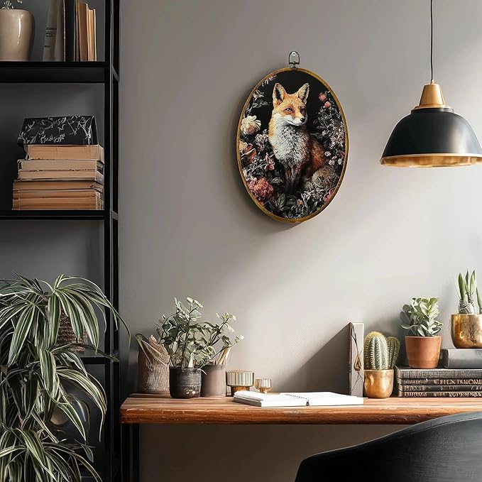 Fox wall decor, 8.6×11.4 inches high-density canvas with pre-installed hook for easy hanging, ideal for bedroom, living room, study, stylish boho framed art, and a gift for art lovers.