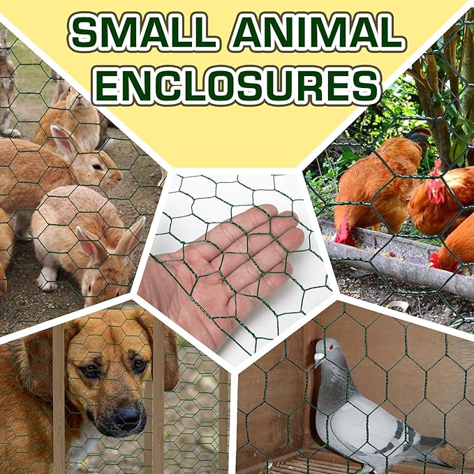 Chicken Wire48inx150ft, Premium Chicken Wire Fencing, Chicken Wire Mesh, Green PVC Coated Metal Wire Fence, Galvanized Poultry Netting Barrier for Floral Arrangements/Craft Projects//Rabbit