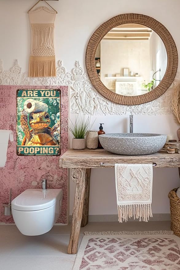 Vintage Bathroom Ocean Turtle Metal Sign Bathroom Ocean Turtle Toilet Novelty Metal Poster Home Kitchen Aluminium Sign Art Wall Decor 16x12 Inch