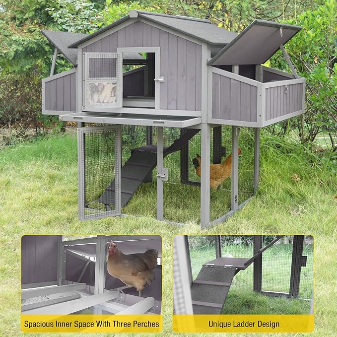 Aivituvin Chicken Coop Double Folding Fir Wood Chicken House with Large Nesting Box Poultry Cage Upgrade with Strong Iron Frame, Durable & Waterproof for 4-6 Hens Duck Coop