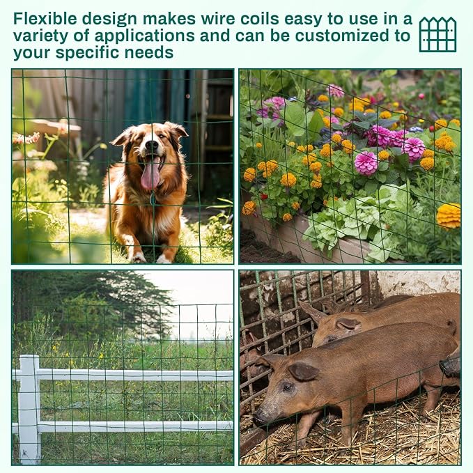 Gisafai Galvanized Welded Wire Fence 4 ft X 50 ft for Dog Chicken Hog Deer Goat Cattle 16GA Garden Border PVC Coated Fencing Roll Border Yard Vegetable Plant Animals Protection Poultry Netting(Green)