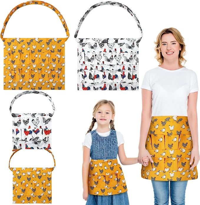 Cozypower 4 Pcs Egg Apron Egg Collecting Apron Adult 12 Pockets and Child 3 Pockets Chicken for Gathering Collecting Fresh Eggs Housewife Farmhouse Kitchen Restaurant Parent Child Activities