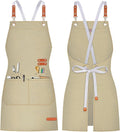 Teskyer Kitchen Cooking Apron with Pockets, Water Oil Resistant, Canvas Cross Back Aprons for Men Women Chef Server