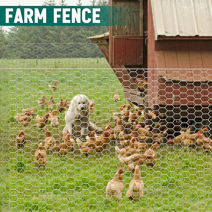 24 in x 200 ft Chicken Wire Fencing Metal Floral Chicken Wire Mesh for Crafts Poultry Garden, 1 Inch Hexagonal Galvanized Hardware Cloth Netting for Poultry Coop Barrier Rabbit Cage (Silver)