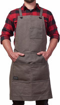 Hudson Durable Goods Heavy Duty Waxed Canvas Work Apron with Tool Pockets (Black), Cross-Back Straps & Adjustable M to XXL (Grey)