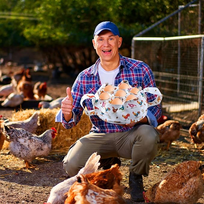 Eggs Collecting Basket with 7 Pouches, Eggs Gathering Basket Canvas Carrying and Collecting Chicken Egg Bags for Farmhouse Chicken Hen Duck Goose Housewife Garden Transporting Storage