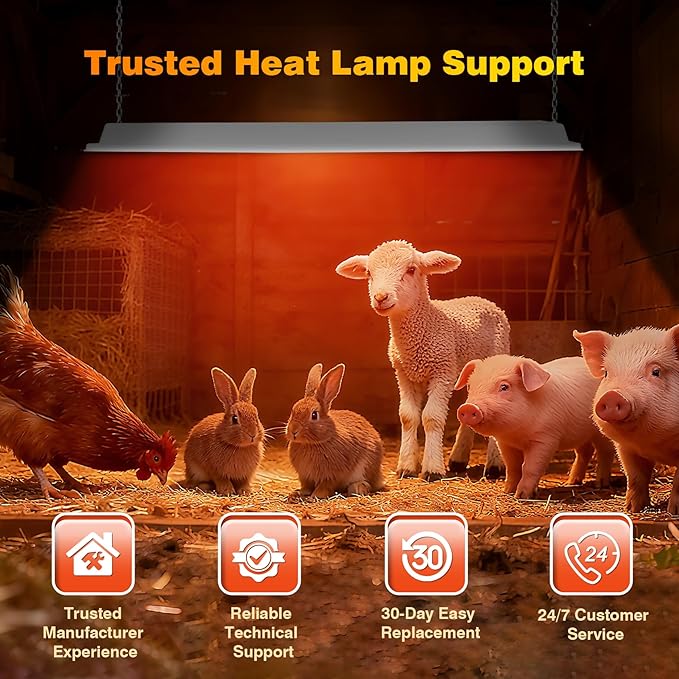 40"x11" Large Overhead Infrared Heater, 150W Chick Brooder Lamp for 50-75 Chicks, Safe and Energy Efficient Adjustable Hanging Heat Lamp with Uniform Heat for Chicken Coops, Pigs, Indoor & Outdoor