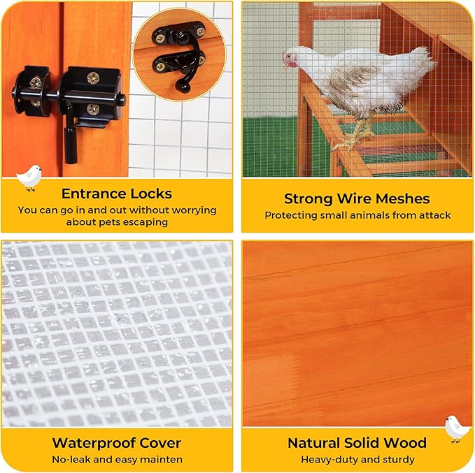 Extra Large Chicken Coop Run, Outdoor Wooden Chicken House Insulated with Waterproof Cover for Winter, 4 Nesting Boxes, Roosting Bars for 10-15 Chickens, Backyard, Farm, 9' x 6' x 6' (Orange)