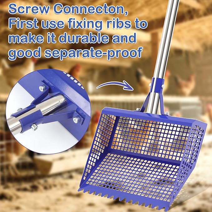 Metal Pooper Scooper for Large Dogs & Chicken Coop - Heavy Duty Long Handle Dog Poop Scoop with Sifting Shovel, Adjustable Rake for Yard, Gravel & Kennel Cleaning, Rust-Proof Stainless Steel