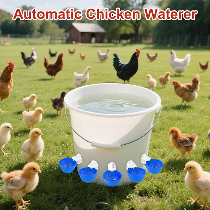 Chicken Waterer Cups, 8 Pack Blue Automatics Chicken Waterer, Professional Poultry Cups Suitable for Chicks, Duck, Goose, Turkey and Bunny Various Poultry, Compatible with Various Containers