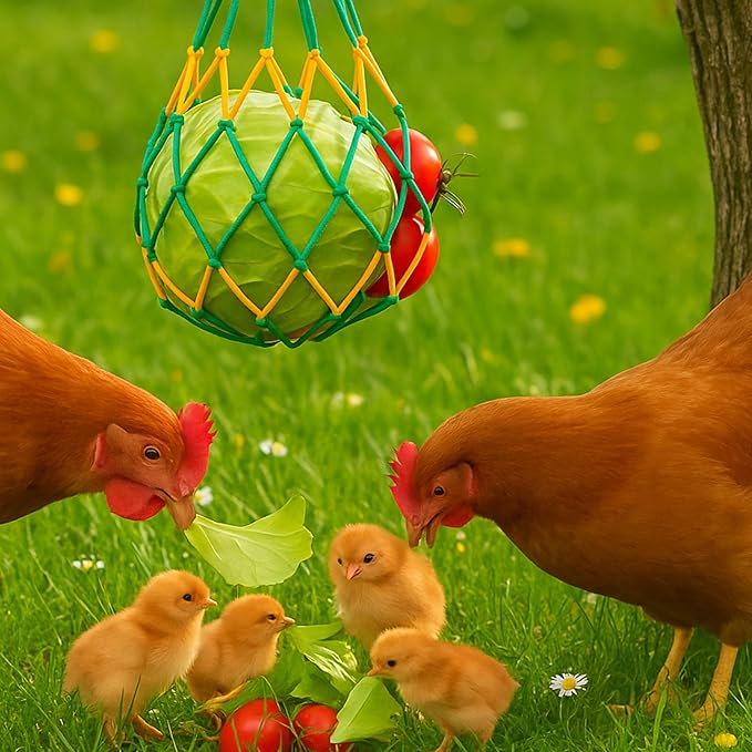 4PCS Chicken Vegetable Hanging Feeder Treat Holder, Chicken Treat Holder, Hanging Chickens Feeder Bags, Food Net Poultry Feeding Toy, Chickens Coop Accessories (4 Bags)
