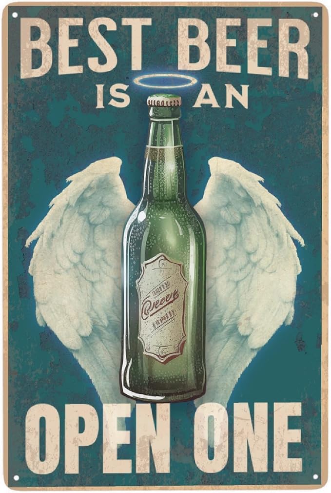 JOCASA Best Beer Is An Open-One Vintage Metal Poster Sign Decor-Retro Beer Theme Aluminum Metal Tin Sign for Garage Decor Bar Room Home Kitchen, Signs Gift,12''x 8''