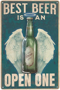 JOCASA Best Beer Is An Open-One Vintage Metal Poster Sign Decor-Retro Beer Theme Aluminum Metal Tin Sign for Garage Decor Bar Room Home Kitchen, Signs Gift,12''x 8''