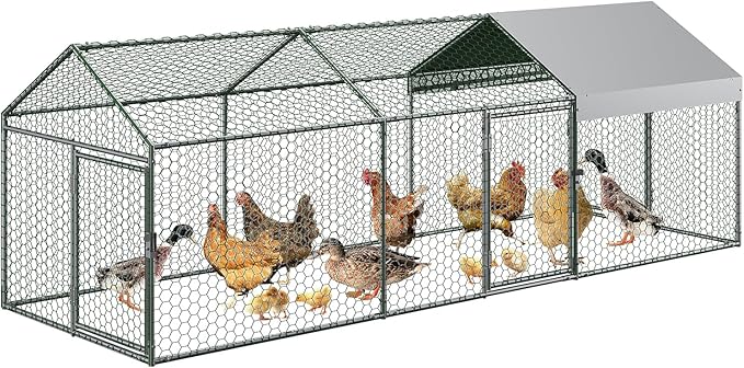 Large Metal Chicken Coop, 120"×40"×40" Walk-in Poultry Cage, with Protective Cover to Block Wind and Rain, Chicken Duck and Rabbit Enclosure for Yard,Farm, Scratch-Ristant & Easy Assembly
