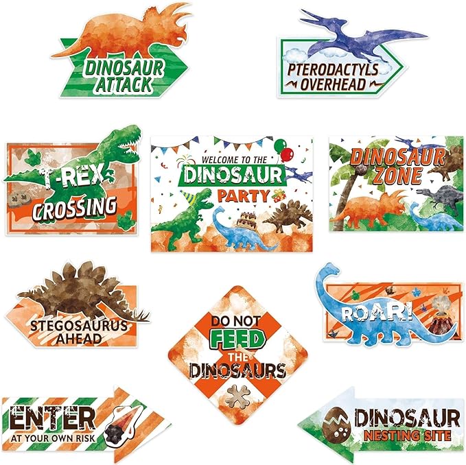 WERNNSAl Dinosaur Party Decorations - 10PCS Dinosaur Birthday Party Decorations Jurassic Birthday Supplies Dinosaur Crossing Sign for Dino Theme Party Home Door Wall Decor