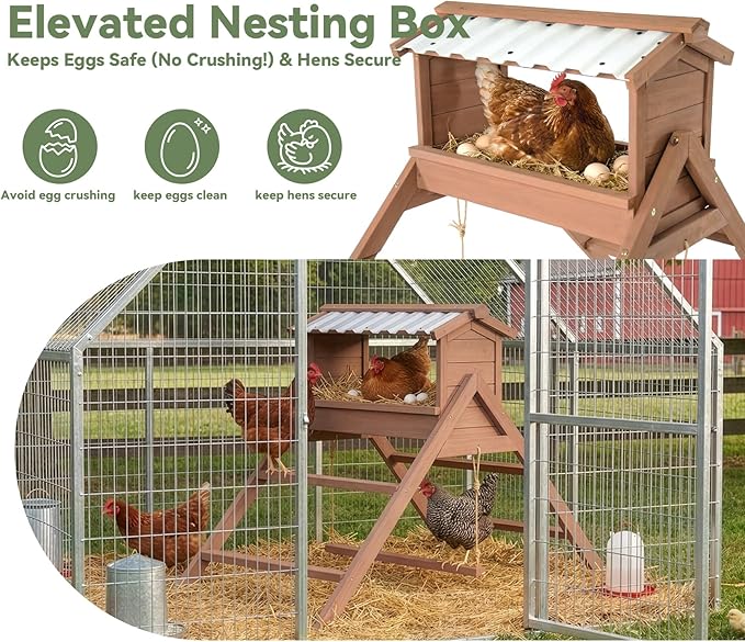 Chicken Perch for Coop, 3 in 1 Design-Nesting Box with All Weather PVC Roof+Perches+Swing, Indoor & Outdoor Roosting Bar