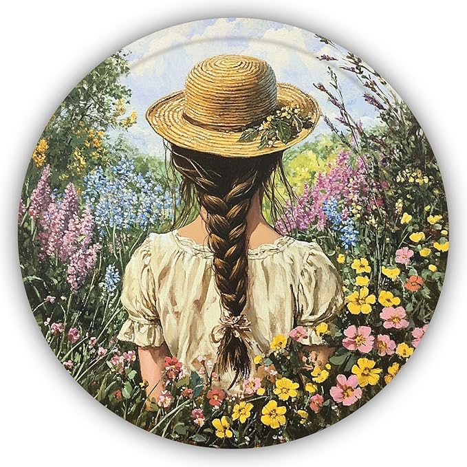 Funny Girl Flowers Funny Round Garden Metal Signs Vintage Tin Sign Retro Wall Wreath Decor for Home Garden Yard Bar Cafe Farmhouse Garage Indoor Outdoor 8 Inch